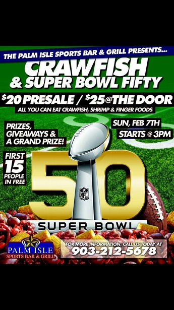 Crawfish and Super Bowl Fifty, The Reo Palm Isle